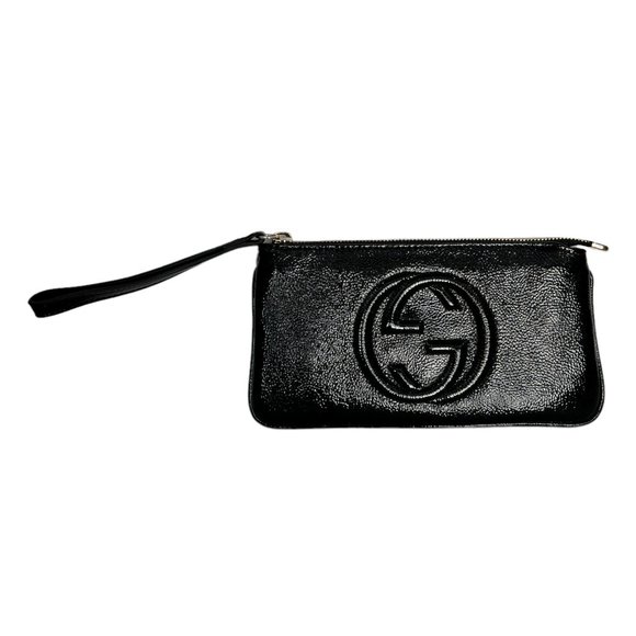 NEW Gucci Patent Leather Soho Wristlet GG Wallet Bag